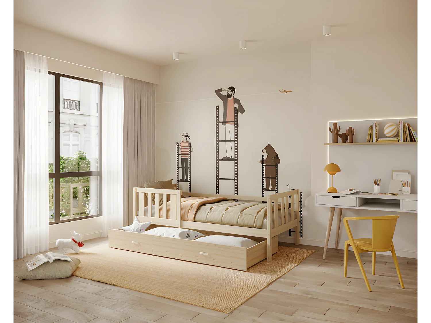 Lit enfant  NEMO 90X190 cm -  1 Sommier et Tiroir inclus Pin