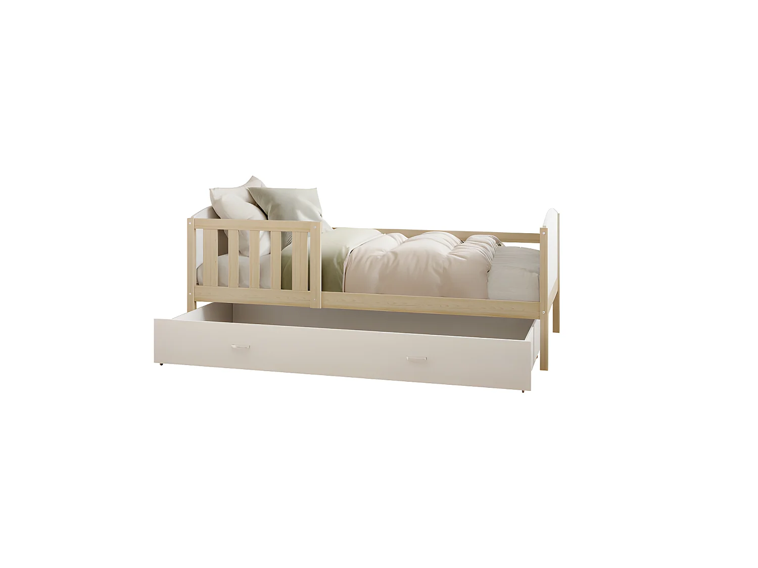 Lit enfant  Tedy 90X190 cm - 1 Matelas , 1 Sommier et Tiroir inclus Pin - Blanc