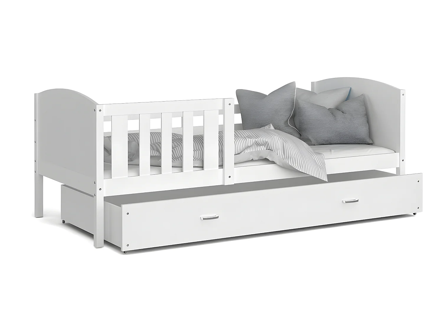 Lit enfant  Tedy 90X190 cm - 1 Matelas , 1 Sommier et Tiroir inclus Blanc