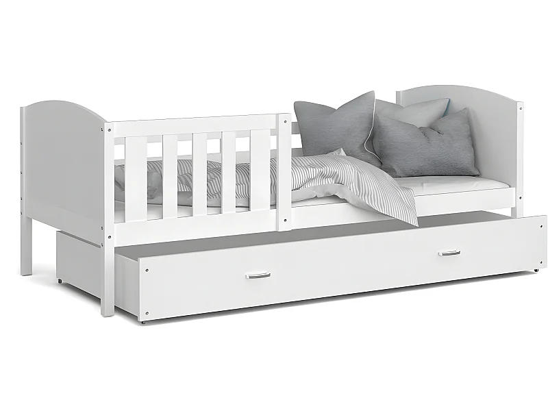 Lit enfant  Tedy 90X190 cm - 1 Matelas , 1 Sommier et Tiroir inclus Blanc
