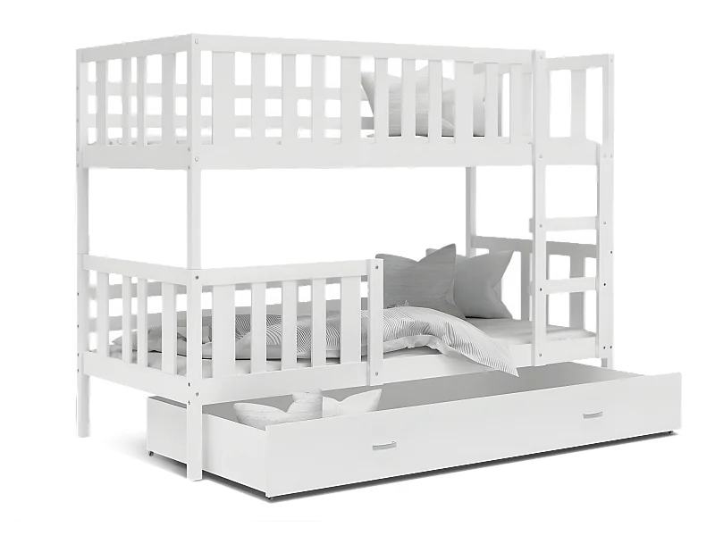 Lit  superposé enfant NEMO 90X190 cm -  2 Sommiers et Tiroir inclus Blanc