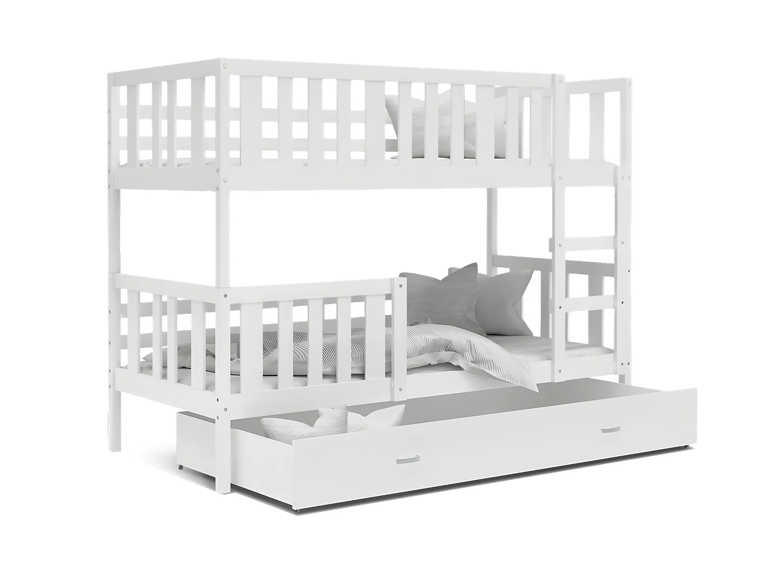 Lit  superposé enfant NEMO 90X190 cm -  2 Sommiers et Tiroir inclus Blanc