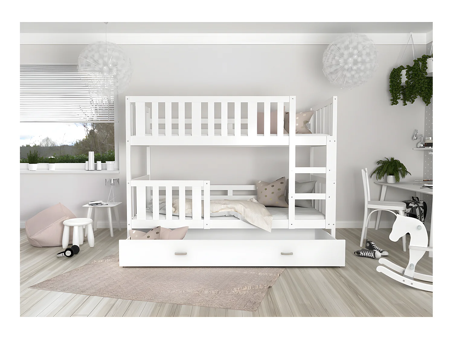 Lit  superposé enfant NEMO 90X190 cm -  2 Sommiers et Tiroir inclus Blanc