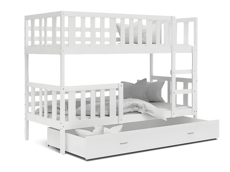 Lit  superposé enfant NEMO 90X190 cm -  2 Sommiers et Tiroir inclus Blanc