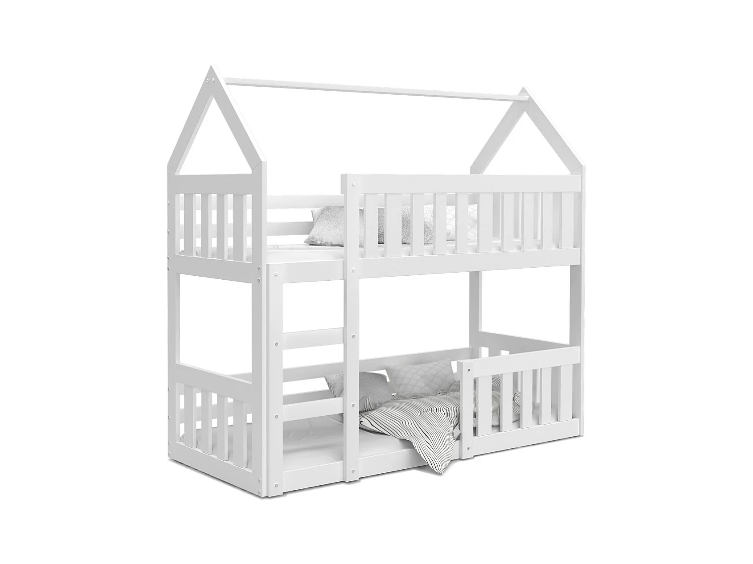 Lit superposé Mily 90 x 190 cm avec 2 sommiers - Lit Cabane. Blanc