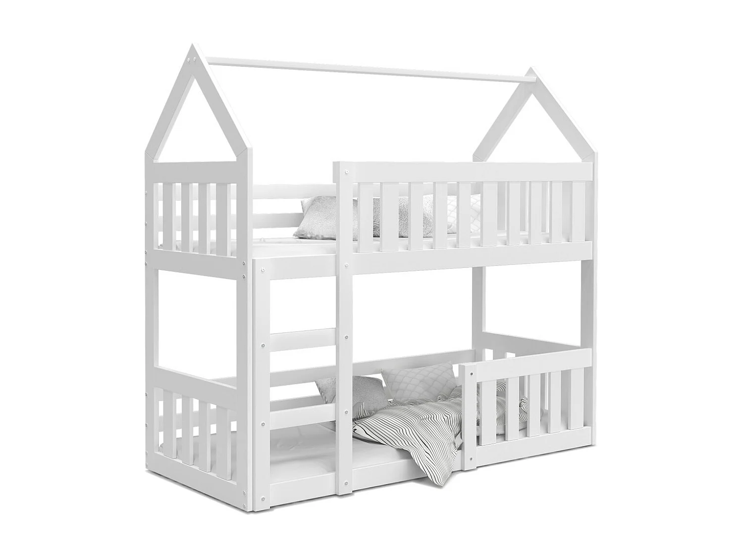 Lit superposé Mily 90 x 190 cm avec 2 sommiers - Lit Cabane. Blanc