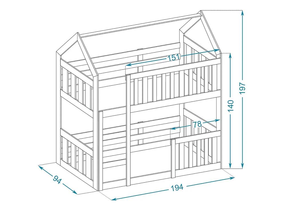 Lit superposé Mily 90 x 190 cm avec 2 sommiers - Lit Cabane. Blanc