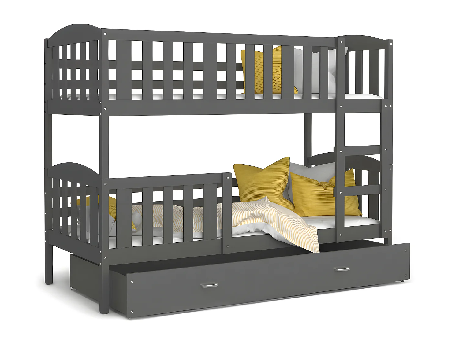 Lit  superposé  LUNA 90X190 cm - 2 Matelas , 2 Sommiers et Tiroir inclus Gris