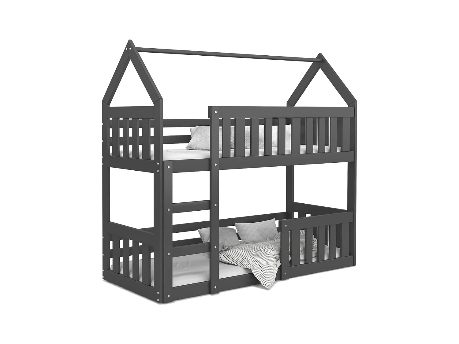 Lit superposé Mily 90 x 190 cm avec 2 sommiers - Lit Cabane. Gris