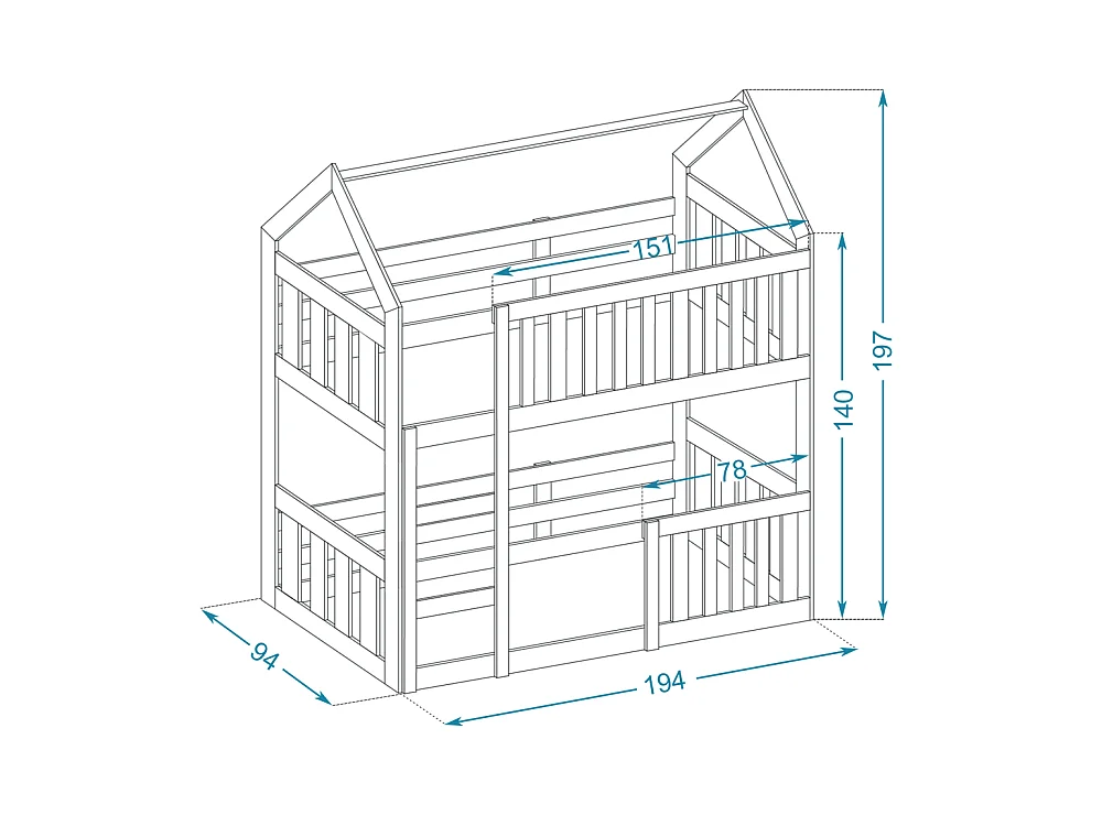 Lit superposé Mily 90 x 190 cm avec 2 sommiers - Lit Cabane. Gris