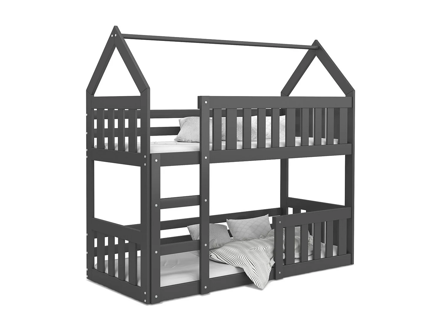 Lit superposé Mily 90 x 190 cm avec 2 sommiers - Lit Cabane. Gris