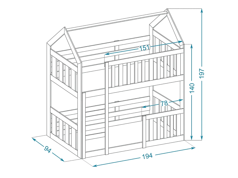 Lit superposé Mily 90 x 190 cm avec 2 sommiers - Lit Cabane. Gris