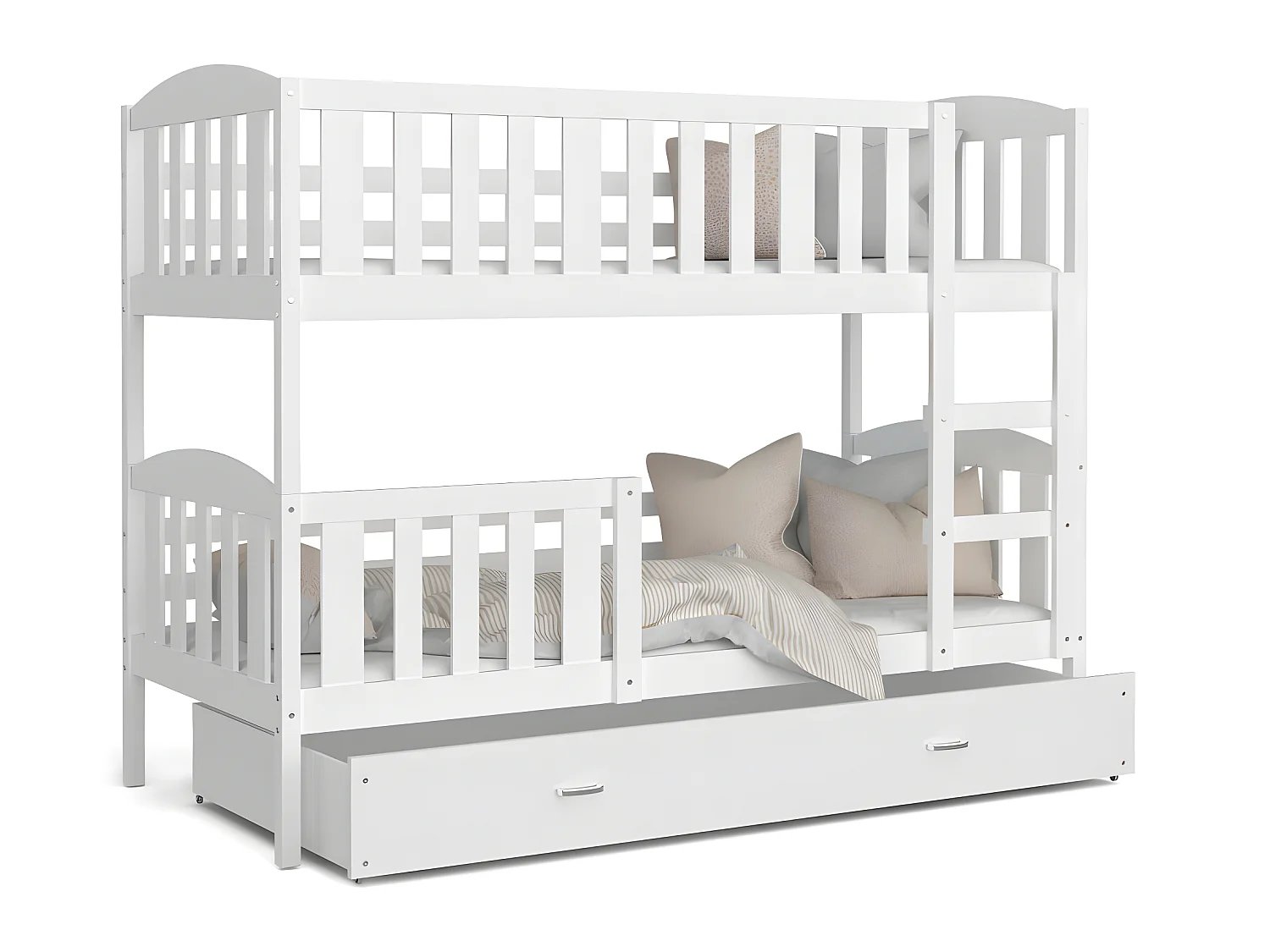 Lit  superposé  LUNA 90X190 cm - 2 Matelas , 2 Sommiers et Tiroir inclus Blanc