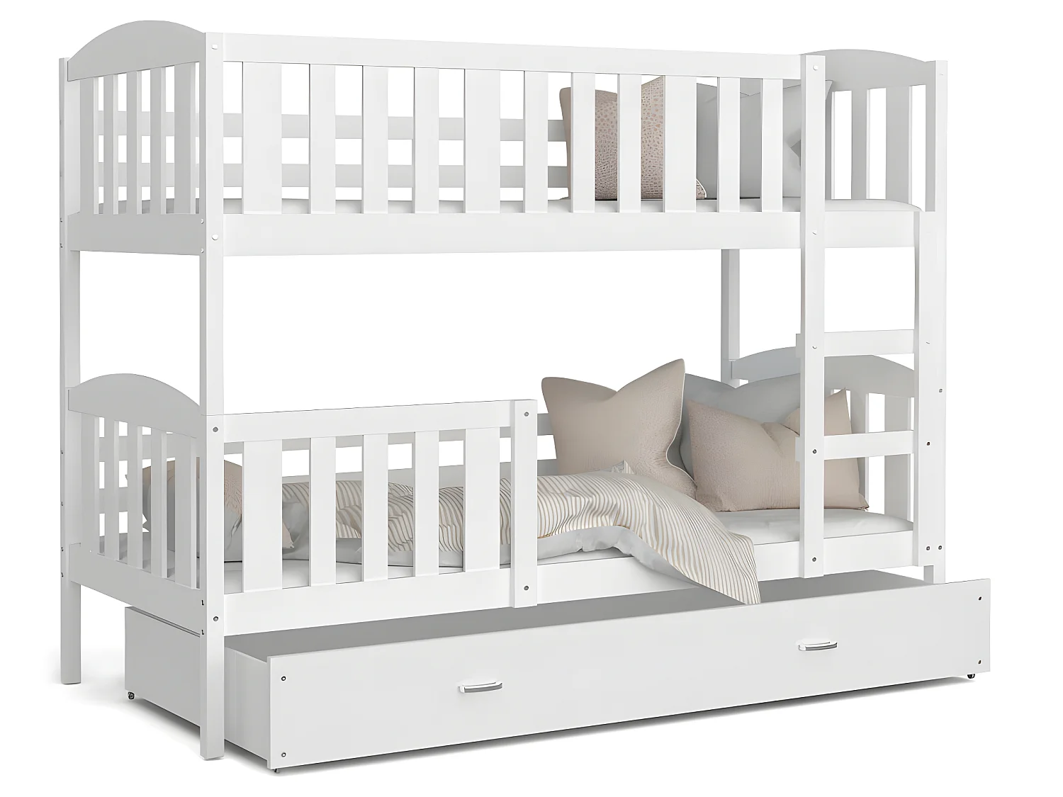 Lit  superposé  LUNA 90X190 cm - 2 Matelas , 2 Sommiers et Tiroir inclus Blanc