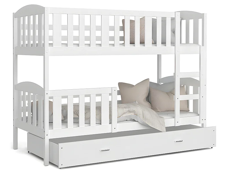 Lit  superposé  LUNA 90X190 cm - 2 Matelas , 2 Sommiers et Tiroir inclus Blanc