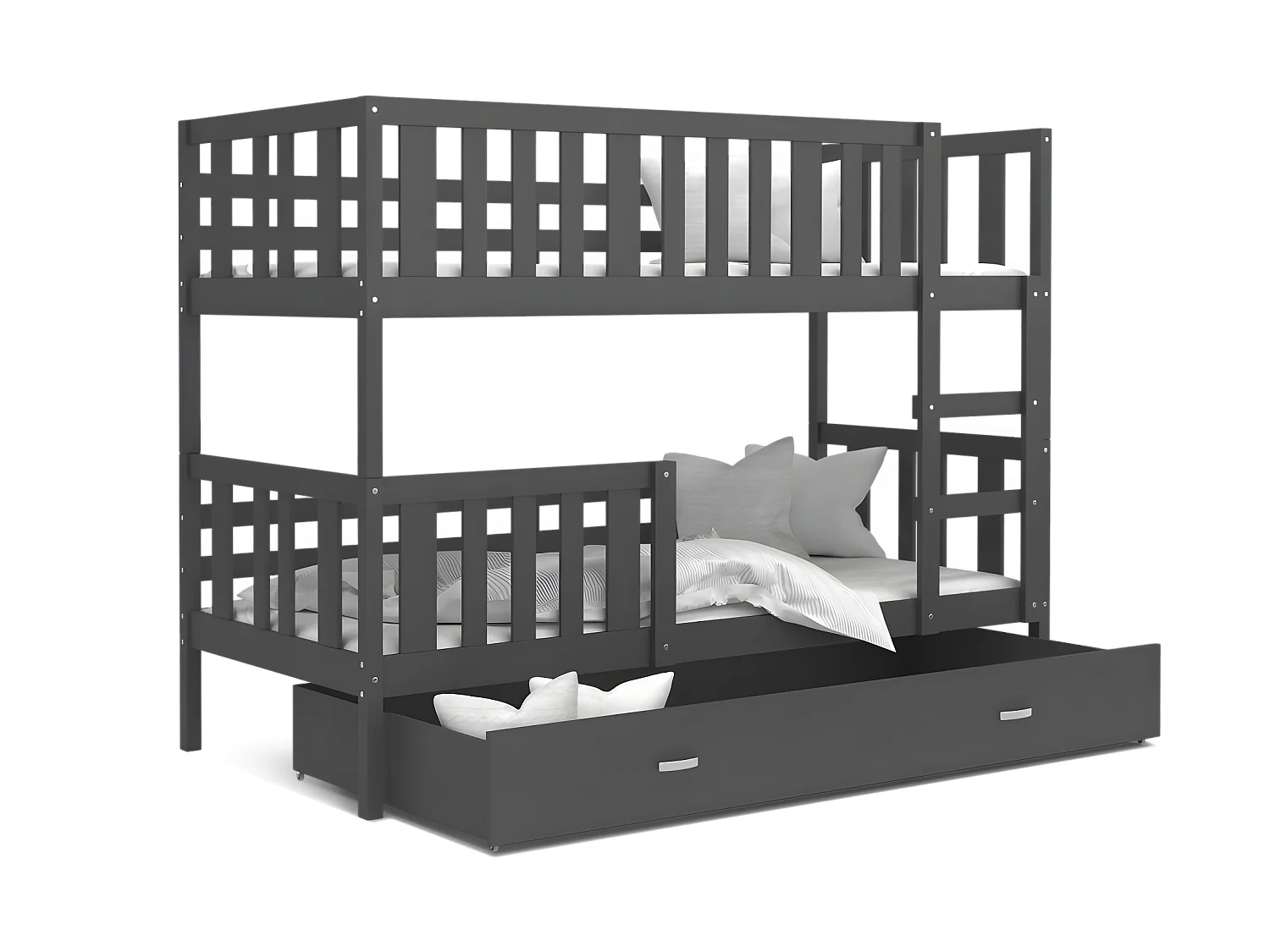 Lit  superposé enfant NEMO 90X190 cm -  2 Sommiers et Tiroir inclus Gris