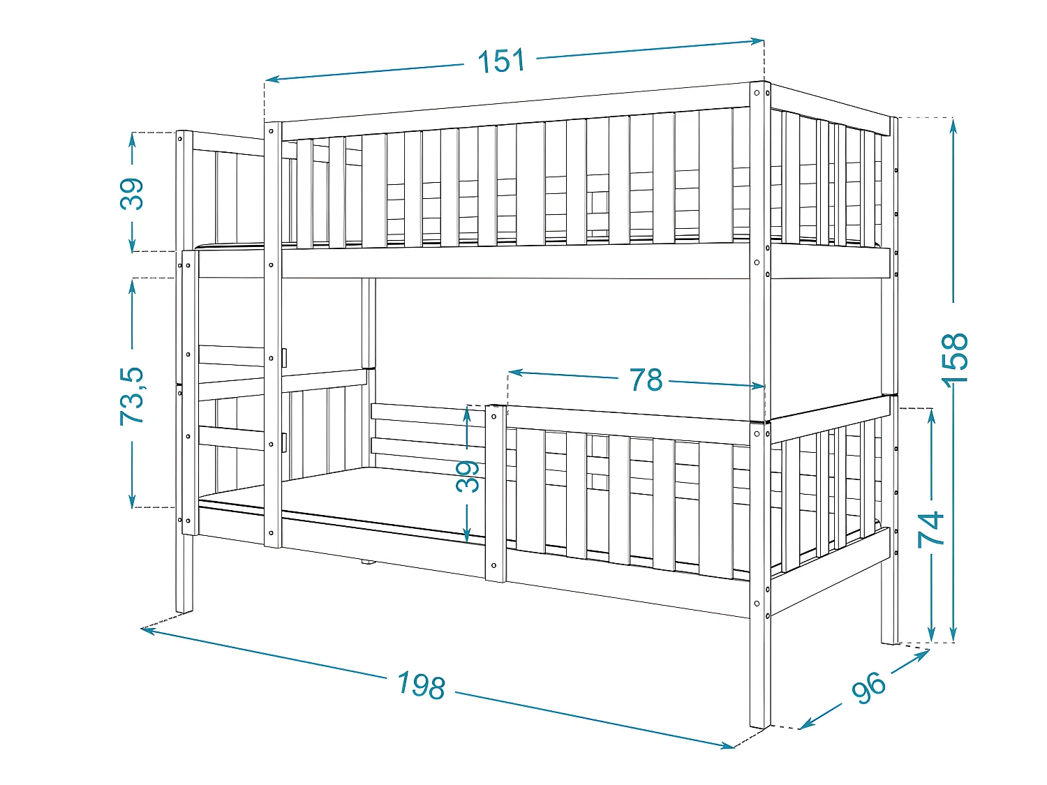 Lit  superposé enfant NEMO 90X190 cm -  2 Sommiers et Tiroir inclus Gris