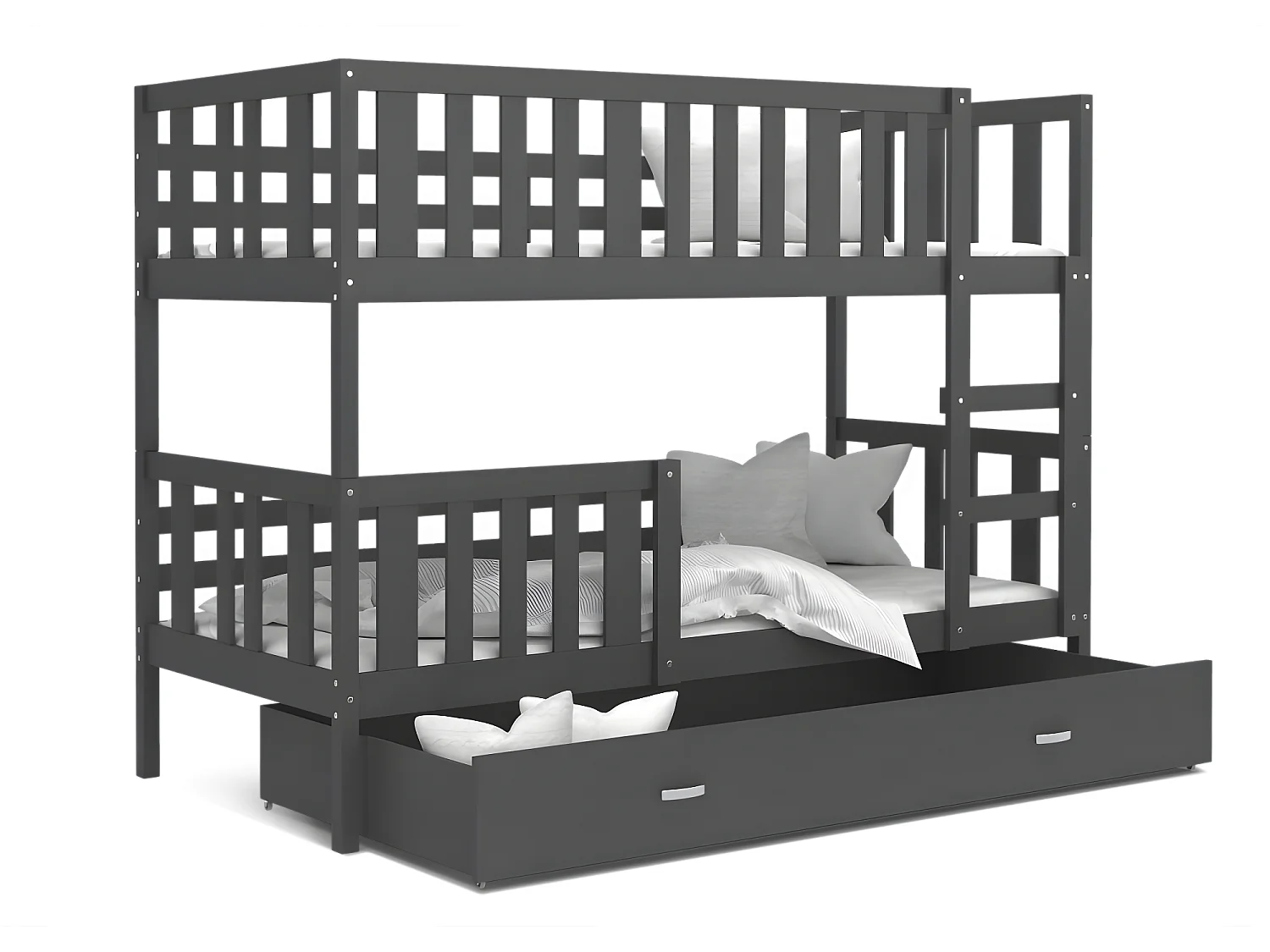 Lit  superposé enfant NEMO 90X190 cm -  2 Sommiers et Tiroir inclus Gris