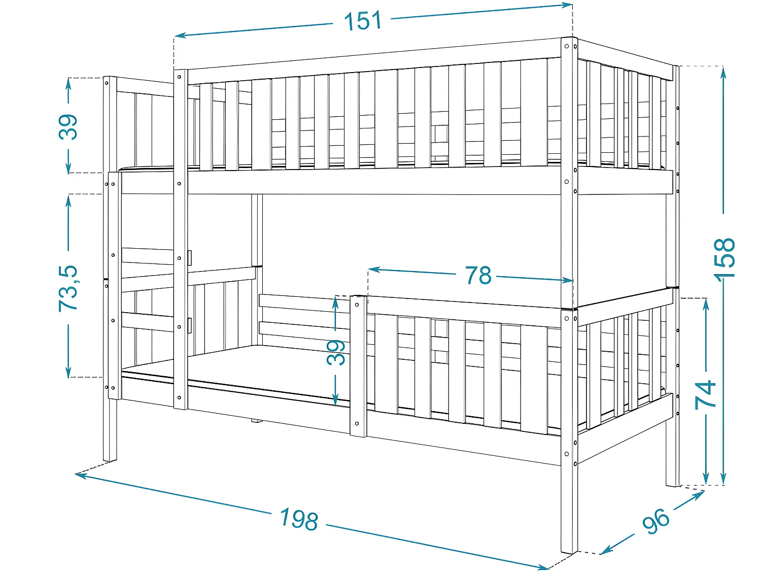 Lit  superposé enfant NEMO 90X190 cm -  2 Sommiers et Tiroir inclus Gris