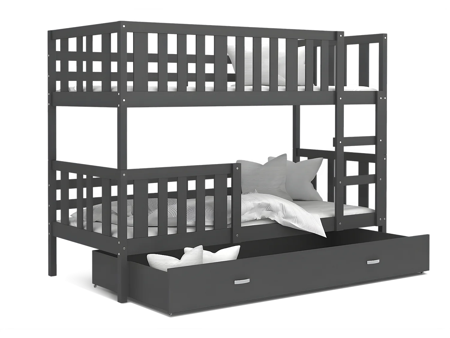 Lit  superposé enfant NEMO 90X190 cm -  2 Sommiers et Tiroir inclus Gris