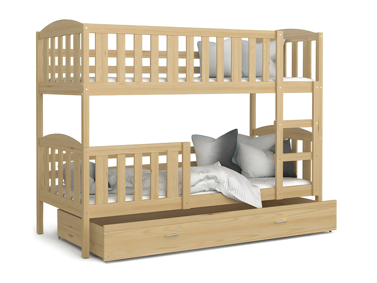 Lit  superposé  LUNA 90X190 cm - 2 Matelas , 2 Sommiers et Tiroir inclus Pin