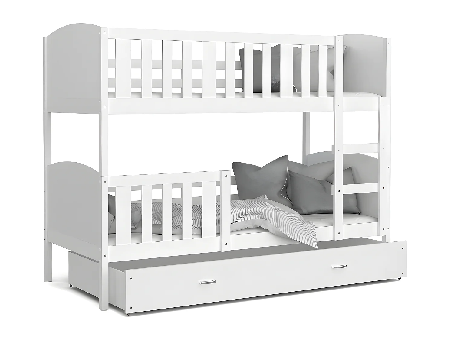 Lit  superposé  Tedy 90X190 cm - 2 Matelas , 2 Sommiers et Tiroir inclus Blanc