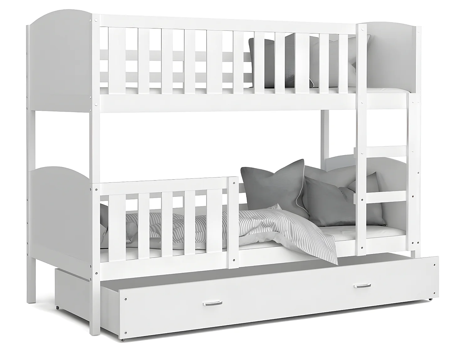 Lit  superposé  Tedy 90X190 cm - 2 Matelas , 2 Sommiers et Tiroir inclus Blanc