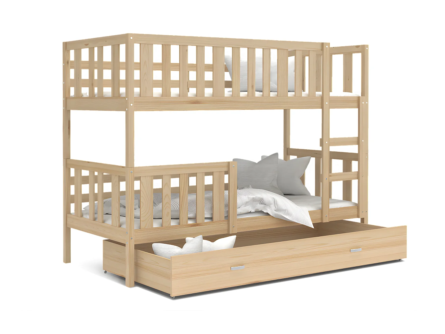 Lit  superposé enfant NEMO 90X190 cm -  2 Sommiers et Tiroir inclus Pin