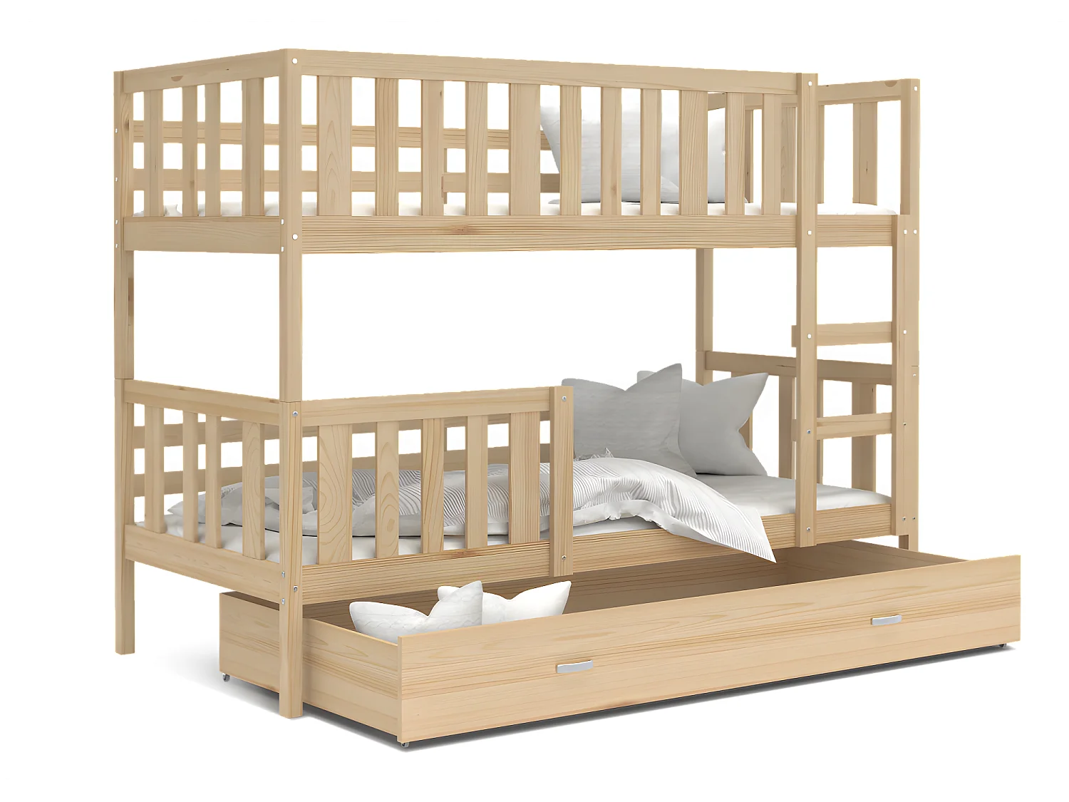 Lit  superposé enfant NEMO 90X190 cm -  2 Sommiers et Tiroir inclus Pin