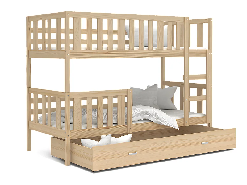 Lit  superposé enfant NEMO 90X190 cm -  2 Sommiers et Tiroir inclus Pin