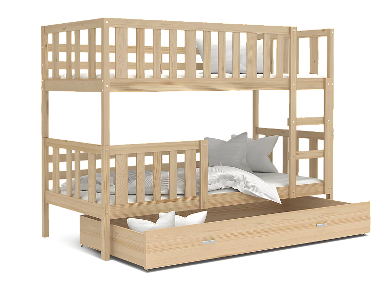 Lit  superposé enfant NEMO 90X190 cm -  2 Sommiers et Tiroir inclus Pin