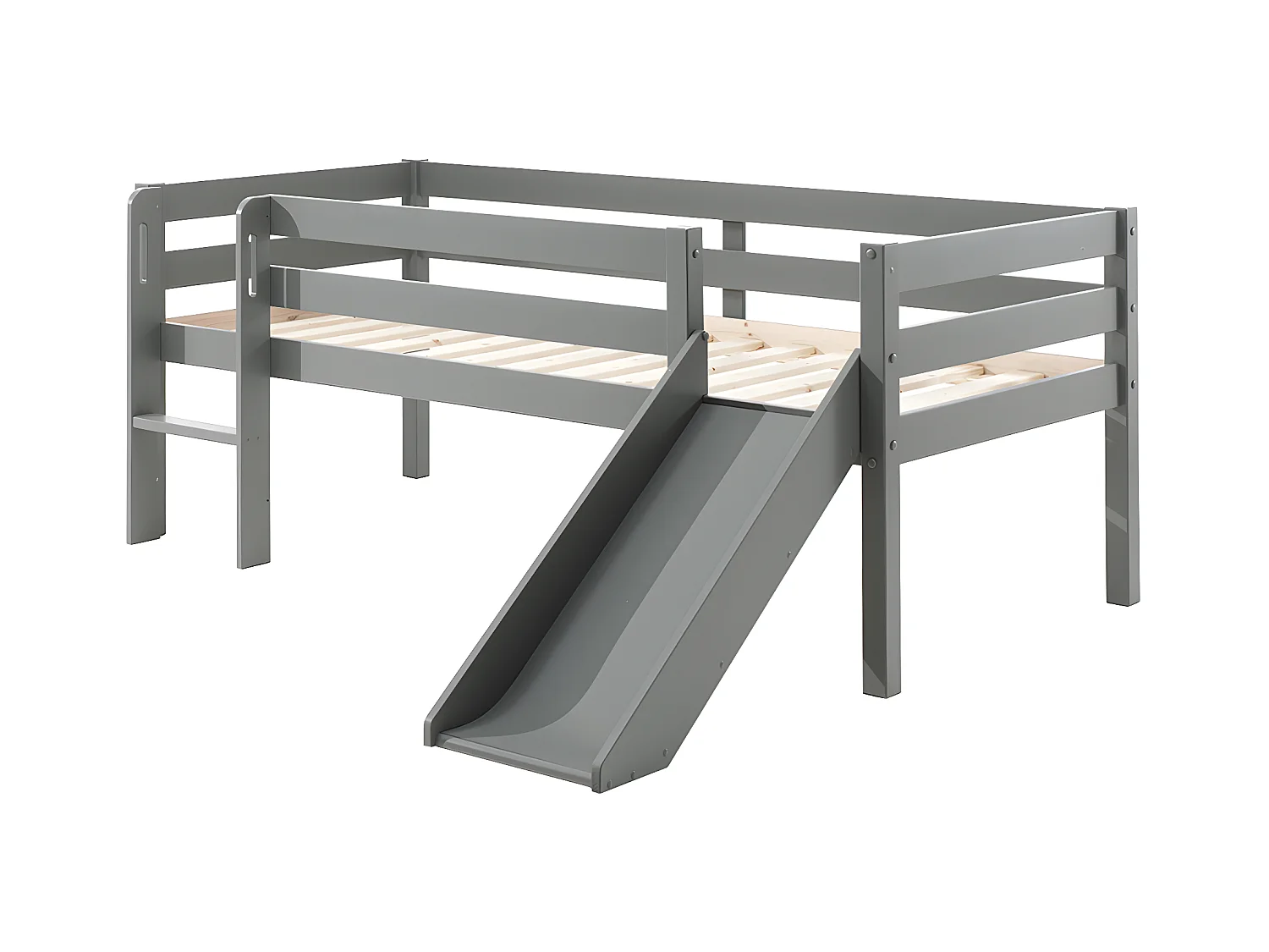 Lit Enfant Surélevé & Toboggan "Pino" 90x200cm Gris