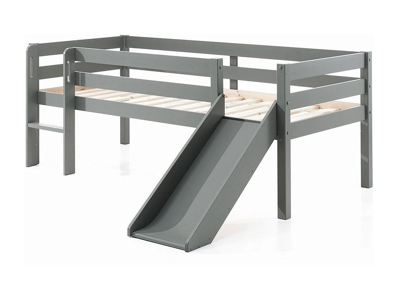 Lit Enfant Surélevé & Toboggan "Pino" 90x200cm Gris