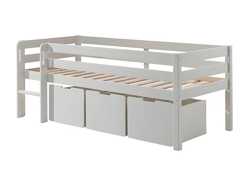 Pack - Lit Enfant Surélevé & 3 Tiroirs "Pino" 90x200cm Blanc