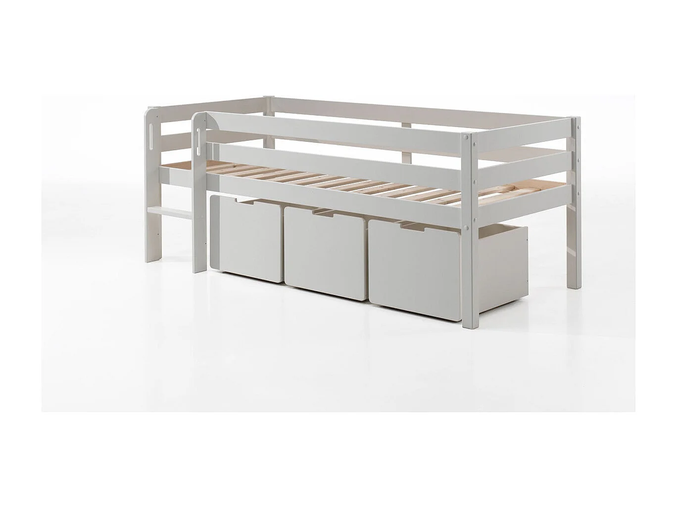Cama de meia altura Vipack Pino 90x200, incluindo estrado e gavetas, Branco