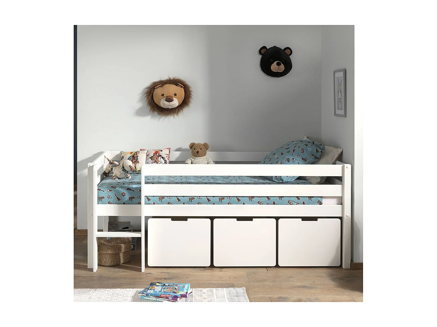 Pack - Lit Enfant Surélevé & 3 Tiroirs "Pino" 90x200cm Blanc