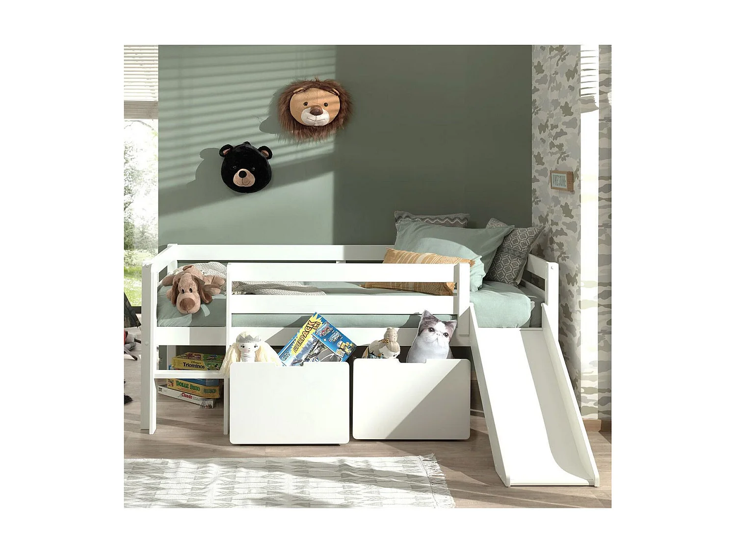 Pack - Lit Enfant Surélevé & 2 Tiroirs "Pino" Blanc