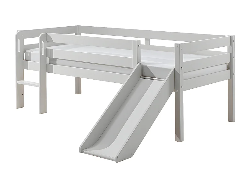 Lit Enfant Surélevé & Toboggan "Pino" 90x200cm Blanc