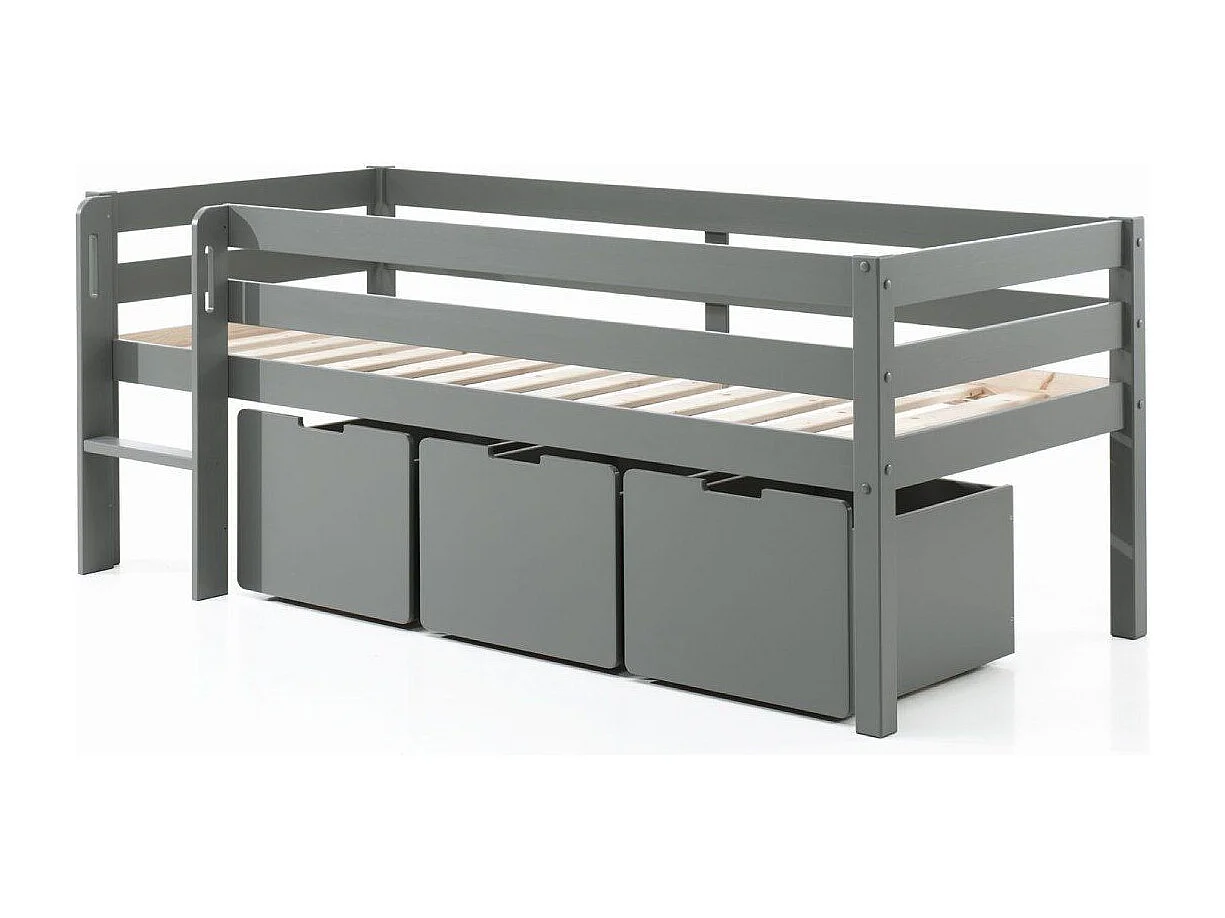 Letto a soppalco 90x200 con rete a doghe e cassetti inclusi Vipack Pino Grigio