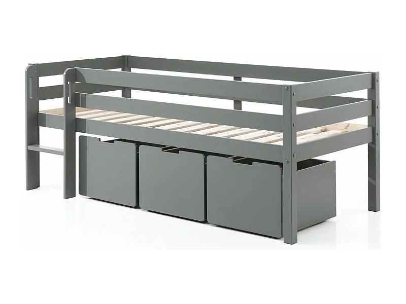 Pack - Lit Enfant Surélevé & 3 Tiroirs "Pino" Gris