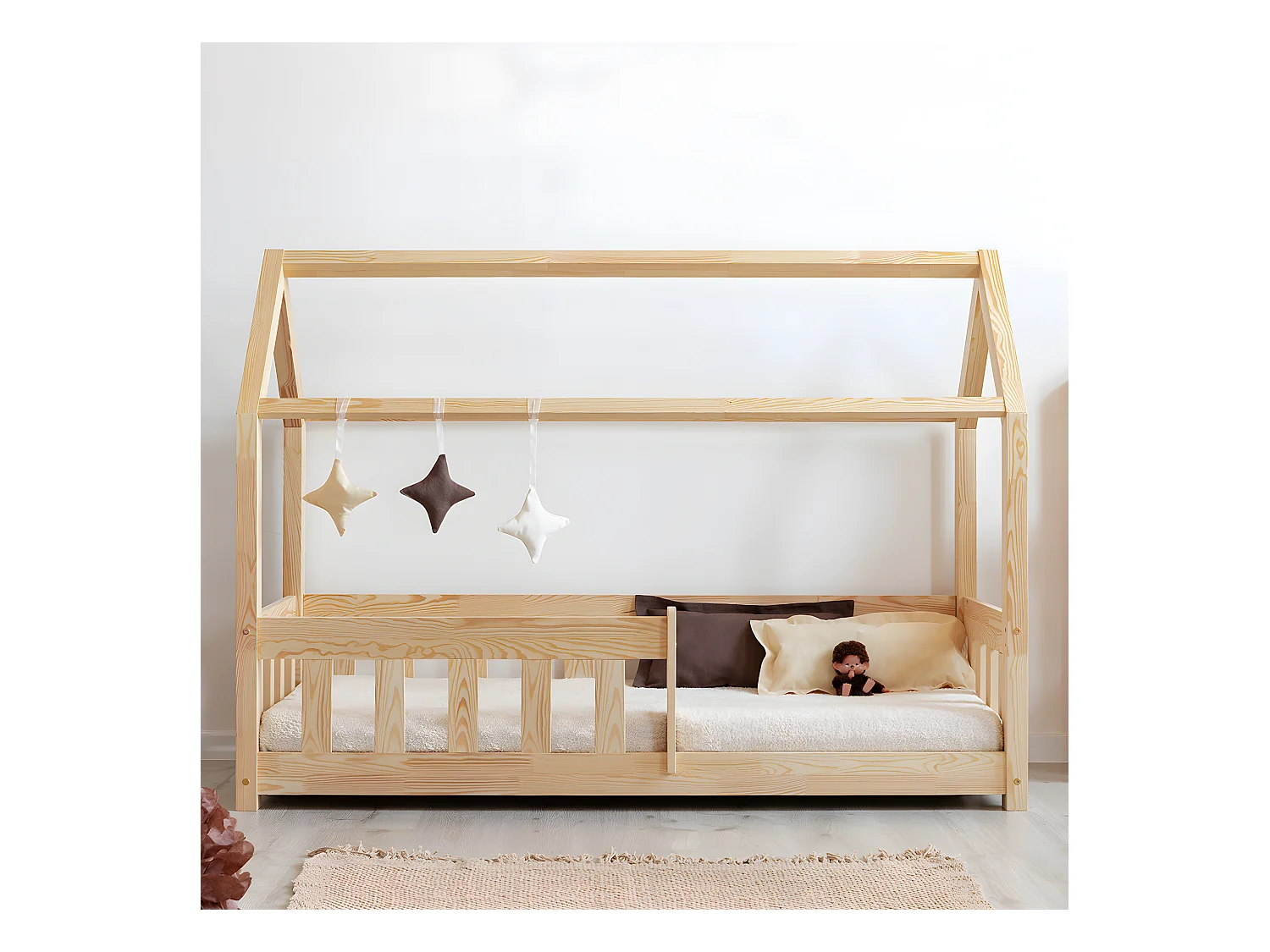 Lit cabane 90x200 sommier inclus Mila Bois