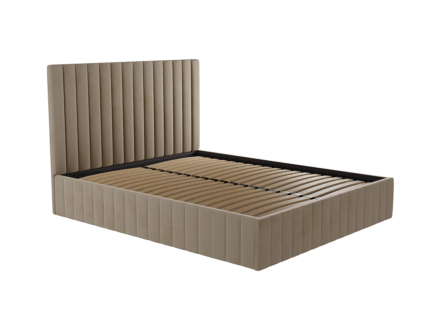 Bett mit Bettkasten + Matratze - 180 x 200 cm - Bett-Kopfteil mit vertikalen Ziernähten - Samt - Taupe - LARALI von Pascal Morabito