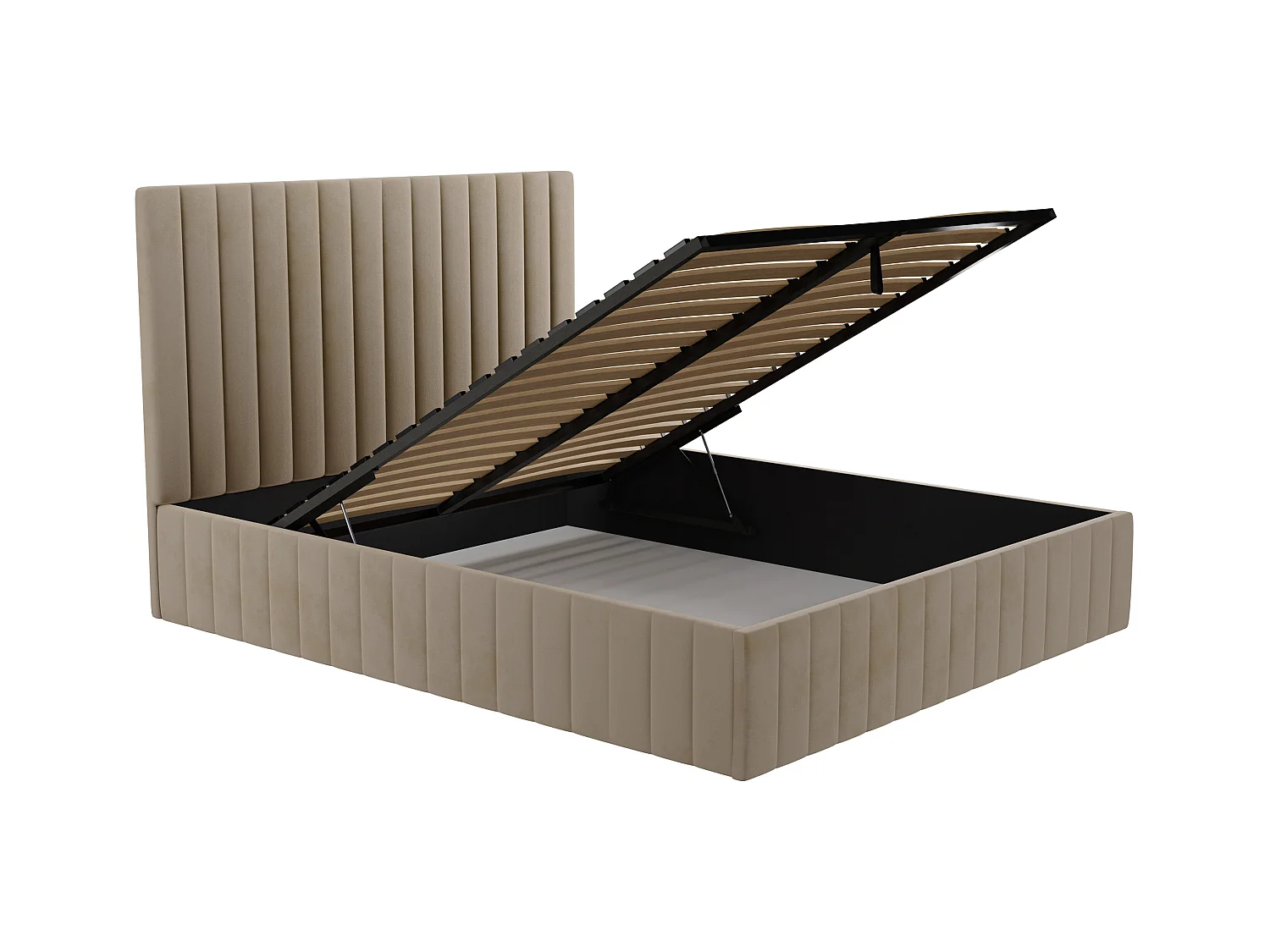 Bett mit Bettkasten + Matratze - 180 x 200 cm - Bett-Kopfteil mit vertikalen Ziernähten - Samt - Taupe - LARALI von Pascal Morabito