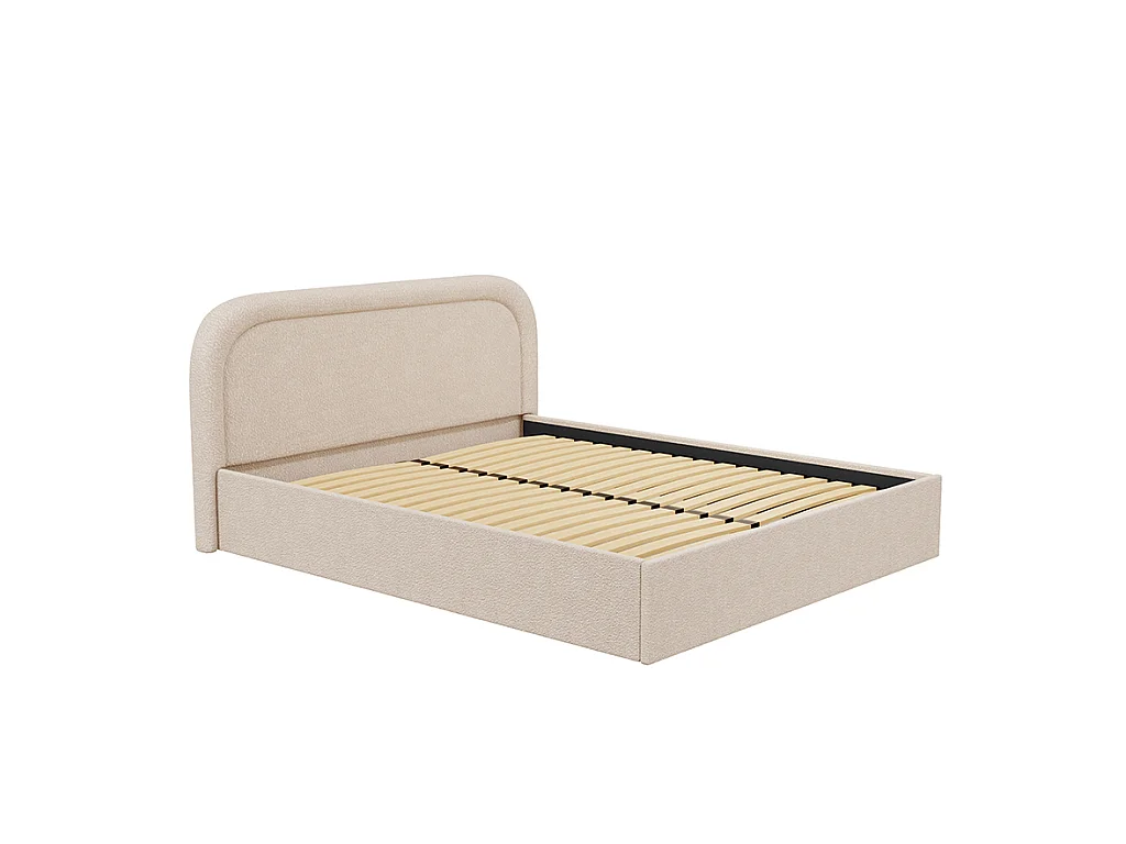 Bett mit Bettkasten + Matratze - 140 x 190 cm - Bouclé-Stoff - Beige - FIREZA