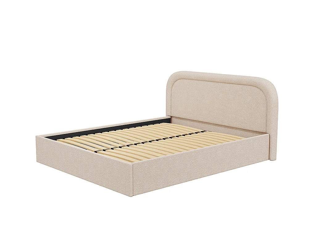 Lit coffre 140 x 190 cm - Tissu bouclette - Beige + Matelas - FIREZA