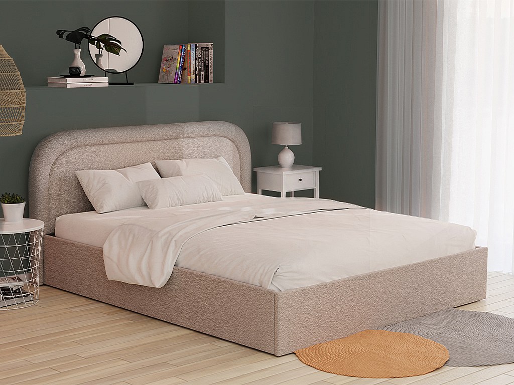 Vente-unique Bett Mit Bettkasten + Matratze - 140 X 190 Cm - Bouclé-Stoff - Beige - Fireza