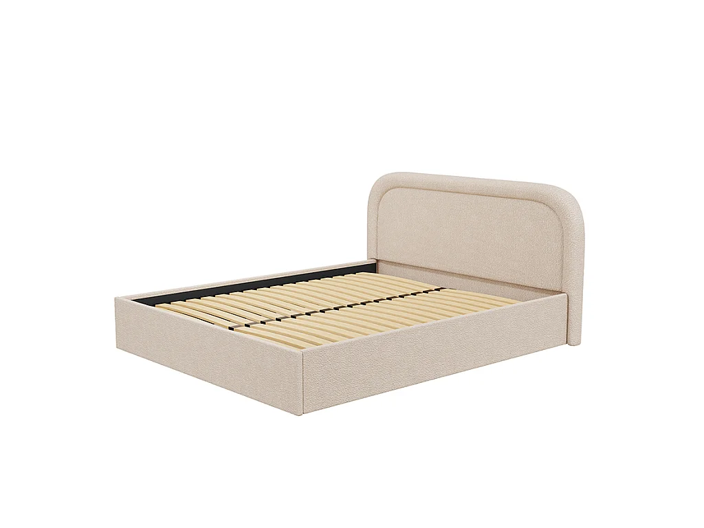 Lit coffre 160 x 200 cm - Tissu bouclette - Beige + Matelas - FIREZA