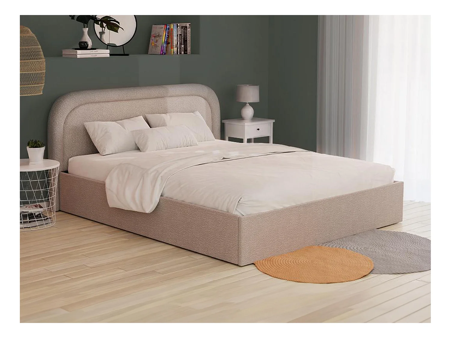 Canapé abatible 180 x 200 cm - Tela de rizo - Beige + Colchón- FIREZA