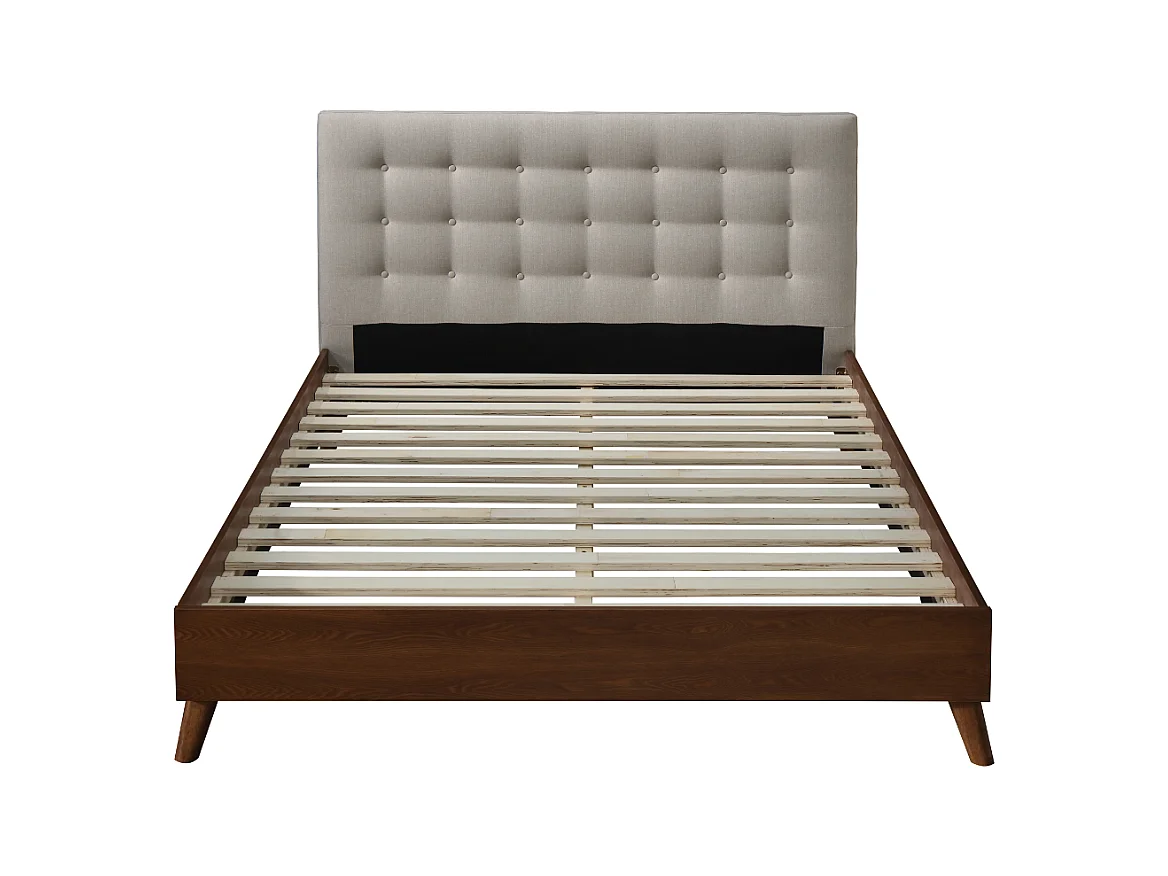 Cama 160 x 200 cm con cabecero capitoné - Tela - Beige + colchón - FRANCESCO