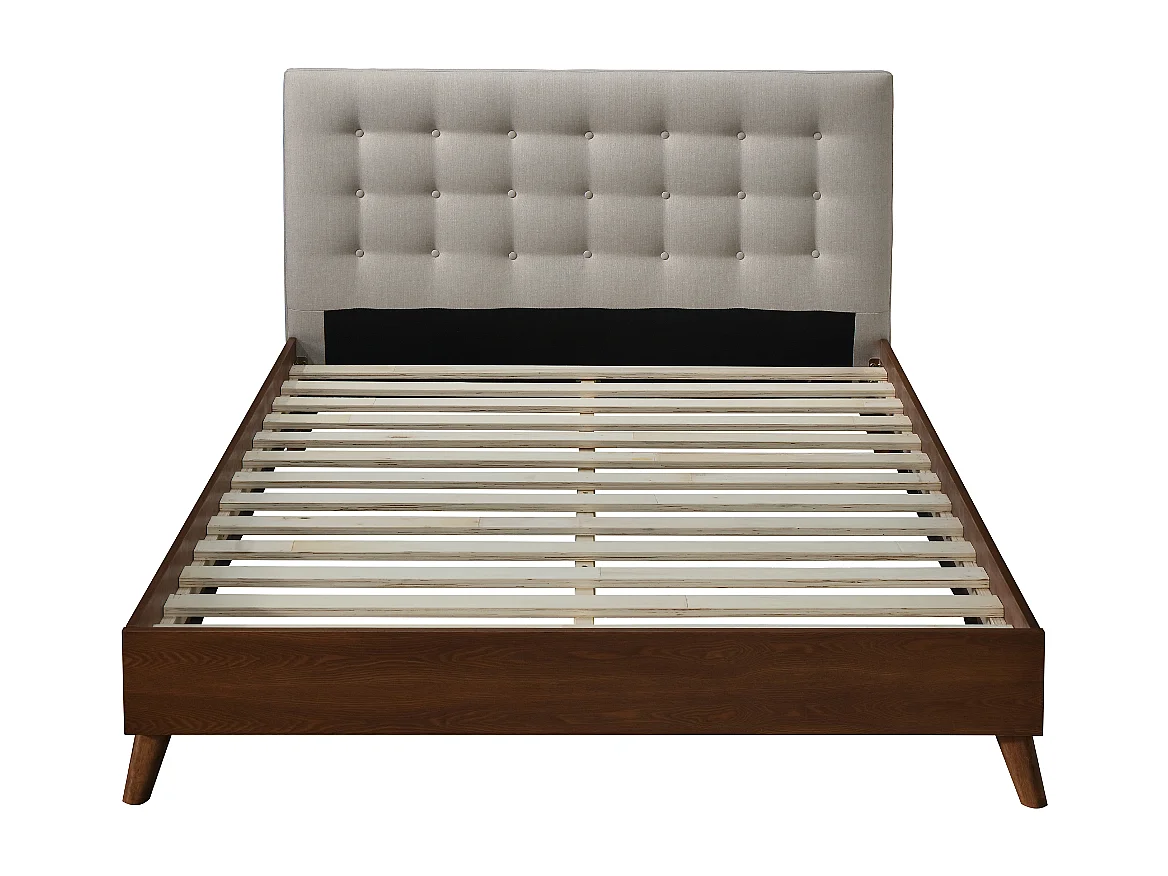 Lit 160 x 200 cm avec tête de lit capitonnée - Tissu - Beige + Matelas - FRANCESCO